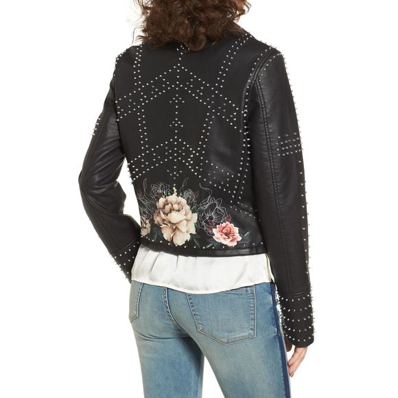 BLANKNYC Stud Floral Moto‎ Faux Leather Jacket - Picture 2 of 7